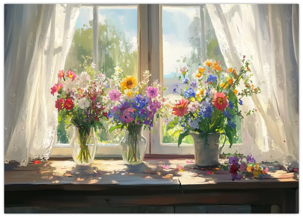Üveg kép - Csokor az ablaknál (70x50 cm)