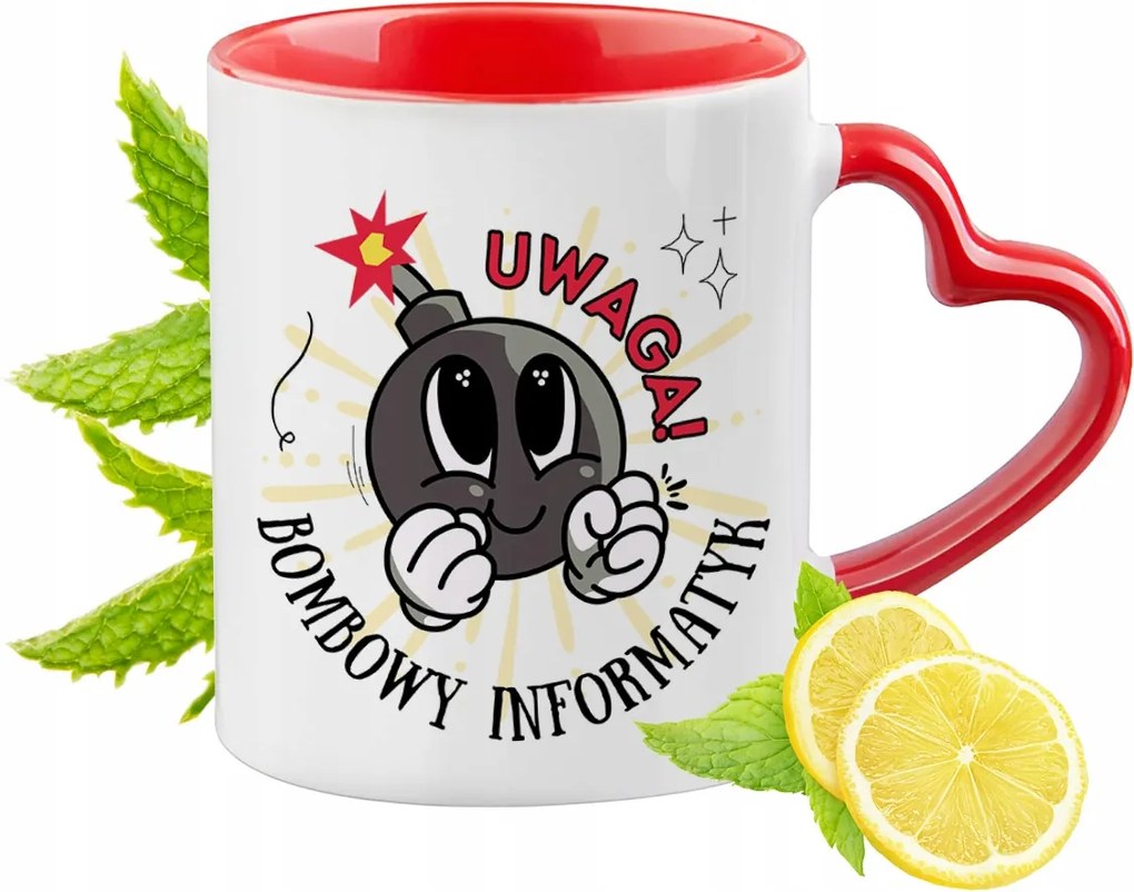 Piros bögre szív alakú füllel Informatikusoknak Ajándék