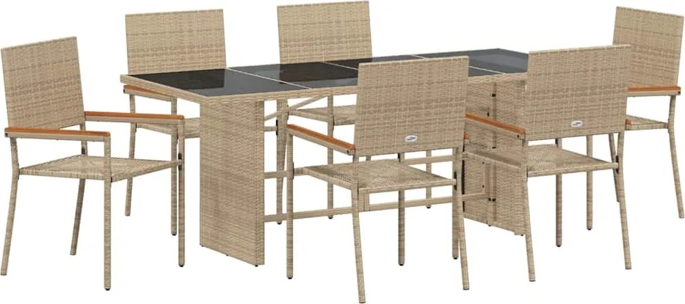 vidaXL Kert étkező szett 7 pcs Bézs polirattan