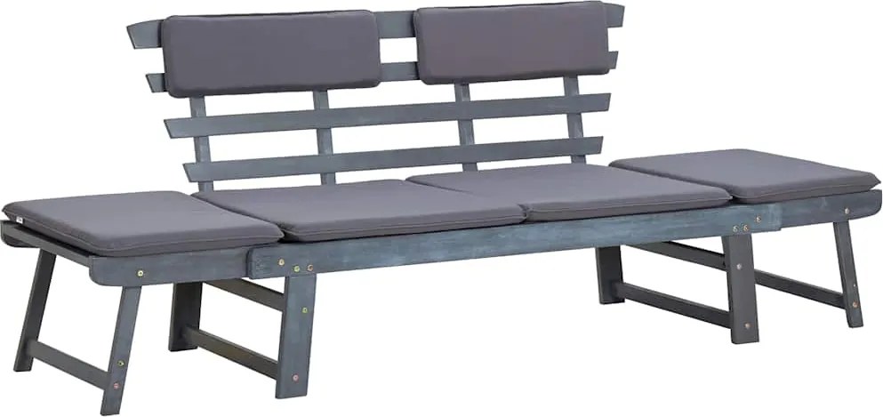 vidaXL 2 az 1-ben szürke tömör akácfa kerti pad párnákkal 190 cm