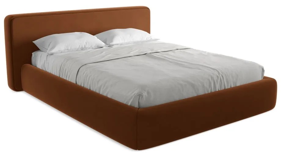 Terrakotta színű kárpitozott ágyneműtartós franciaágy ágyráccsal 160x200 cm Kiana – Makamii