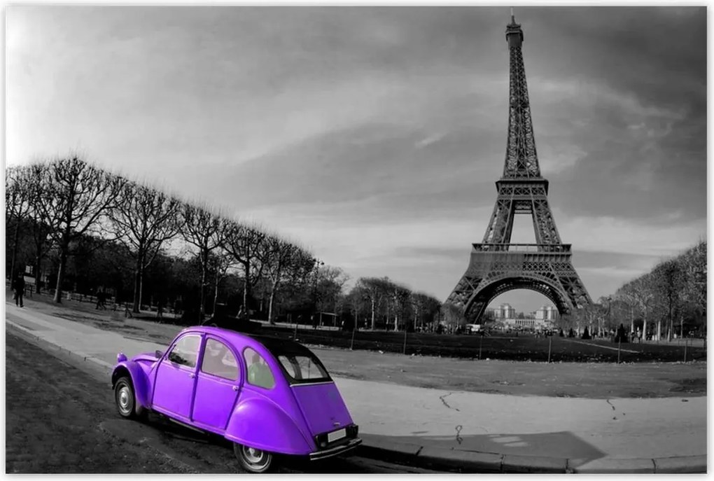 Poszterek 120x80 Lila autó Párizsban