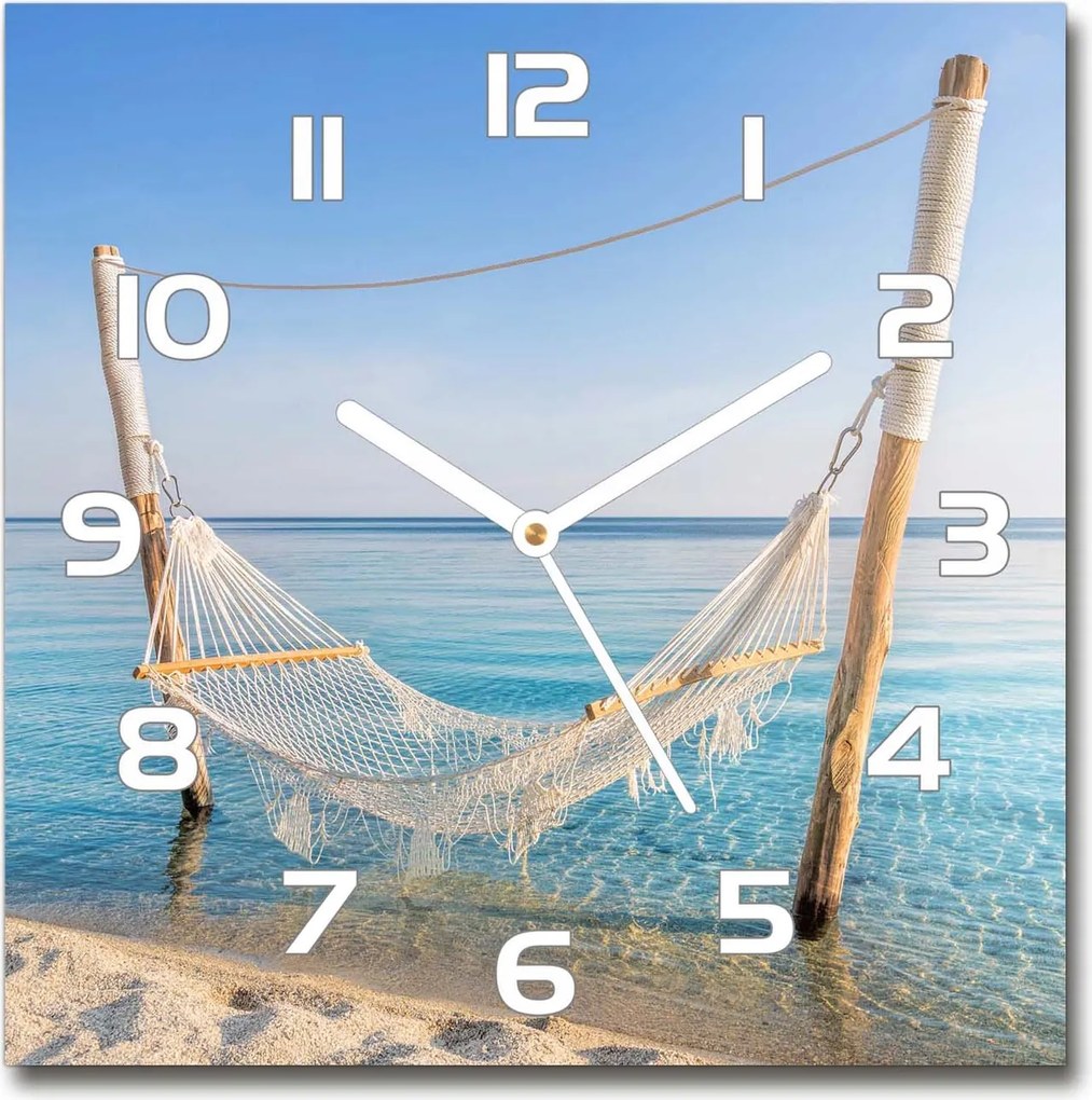Négyzet alakú üveg falióra Függőágy a tengerparton 30x30 cm