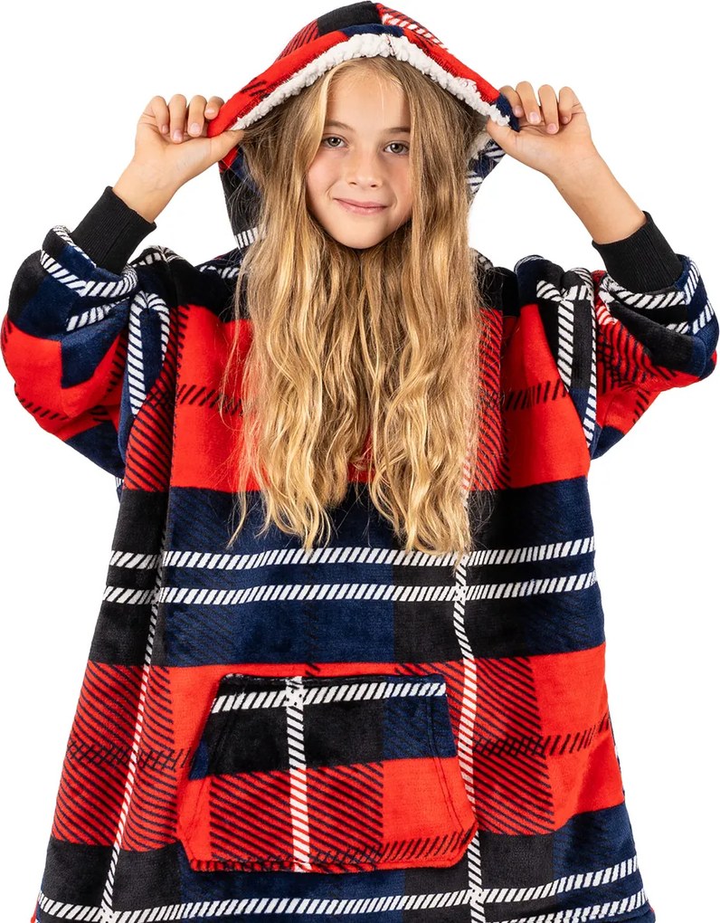 4Home Kockás mikroplüss gyapjú hatású takarópulóver, uni S - gyerek