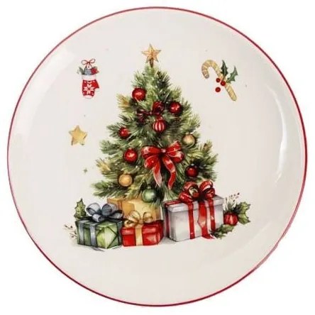 Karácsonyfás karácsonyi kerámia lapostányér 25 cm