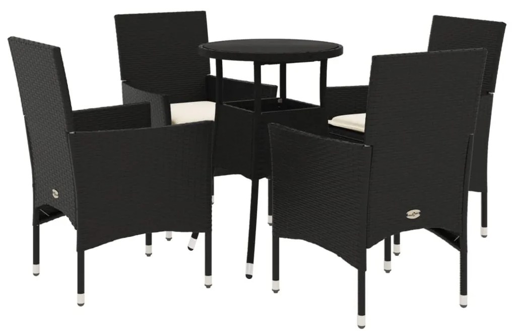 5 részes fekete polyrattan/üveg kerti étkezőgarnitúra párnákkal