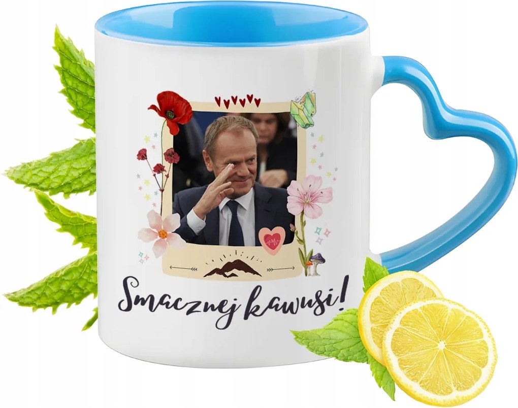 Donald Tusk Kék Bögre Szív Alakú Füllel Ajándék