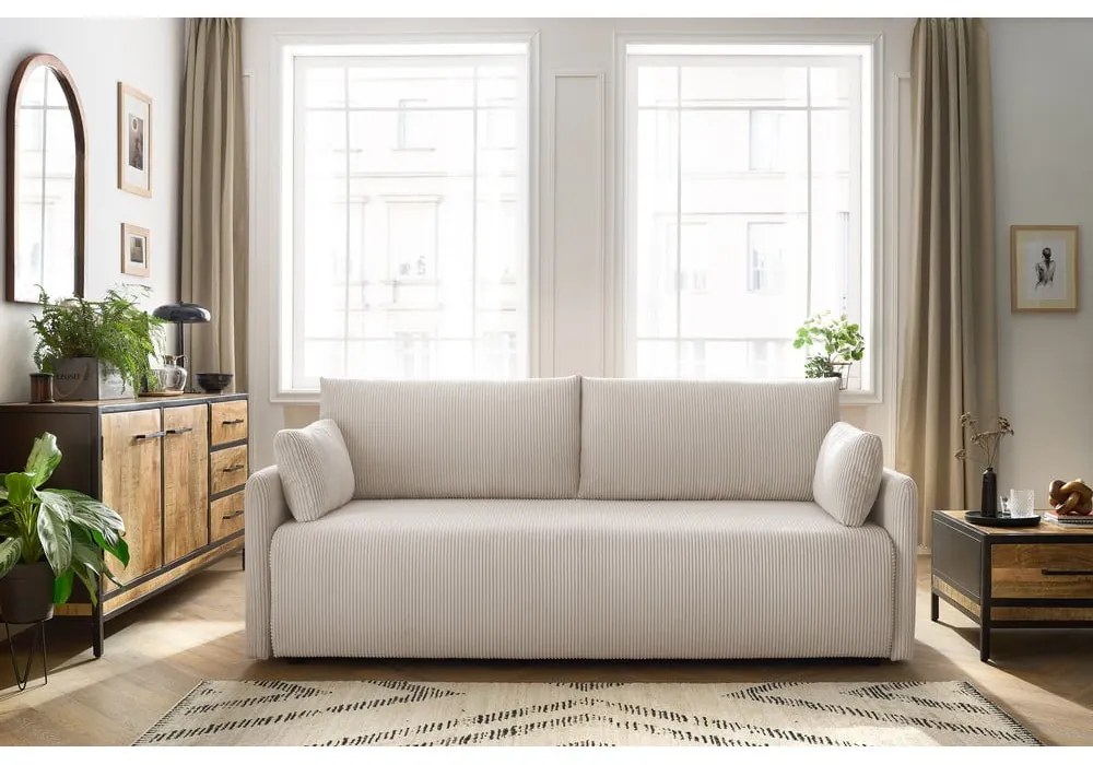 Bézs kordbársony kinyitható kanapé 211 cm Marcel – Bobochic Paris