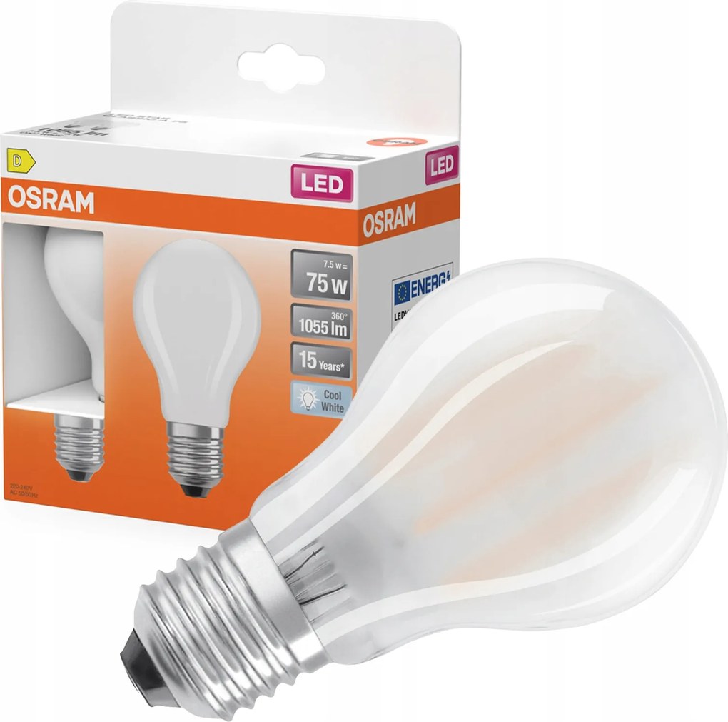 Led izzó A60 E27 7.5W 75W 1055lm 4000K Semleges 300° Filament 2 db