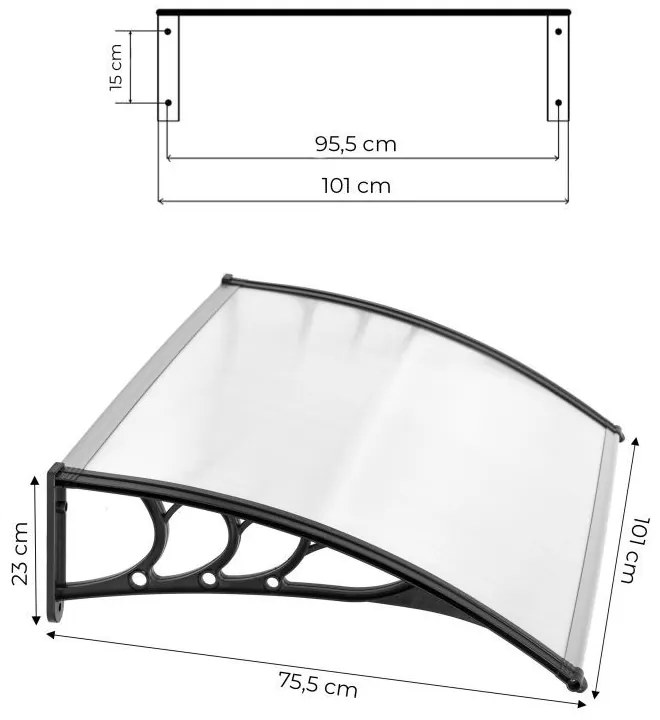 Tető a bejárati ajtó felett - polikarbonát Šírka: 80 cm | Dĺžka: 150 cm