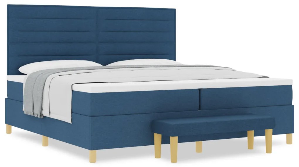 Boxspring Ágy Matraccal és Pad Blue 200x200 cm Szövet