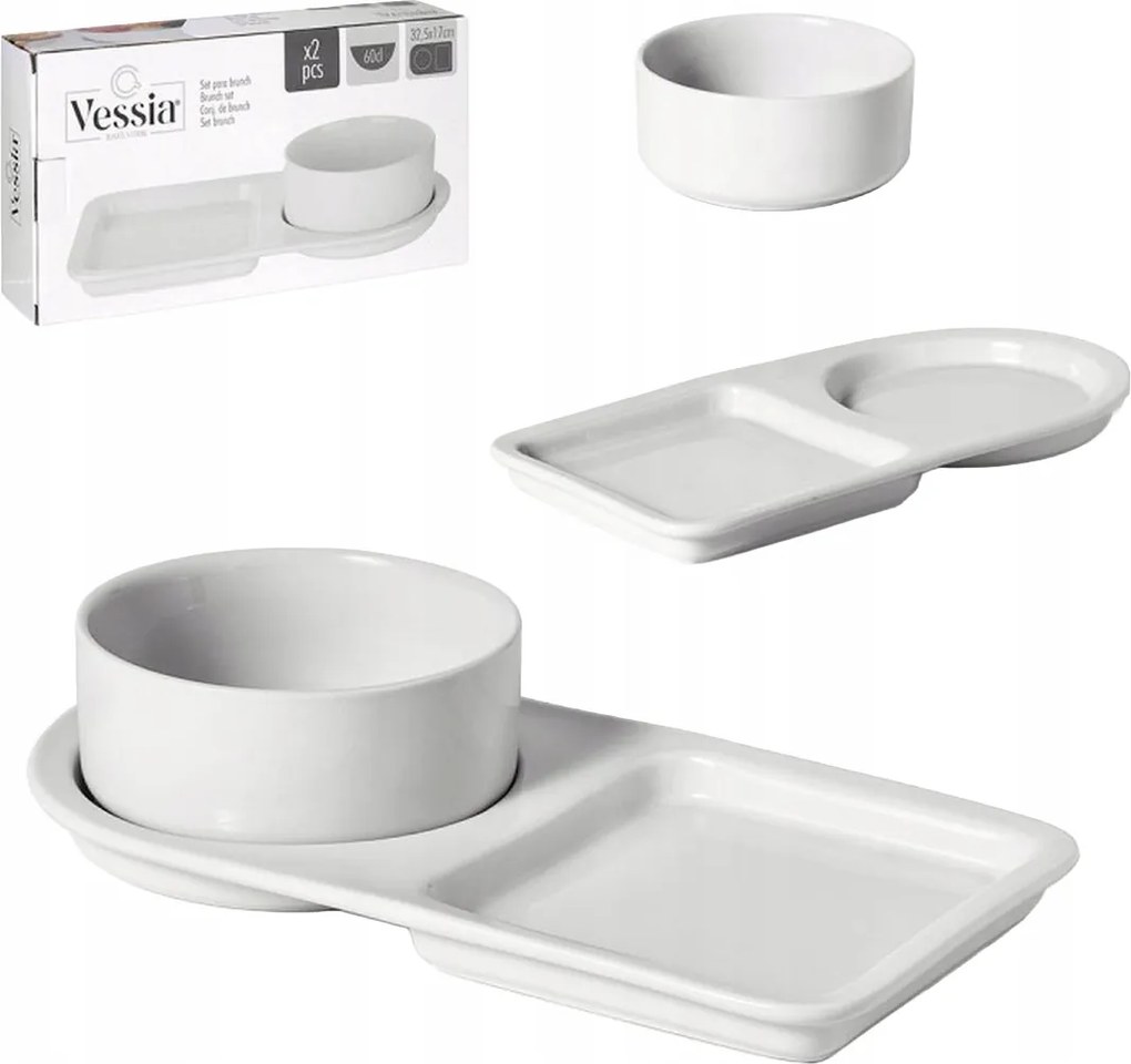 Szett tálaláshoz, mártásokhoz, fehér Porcelán tányér, tál, alátét