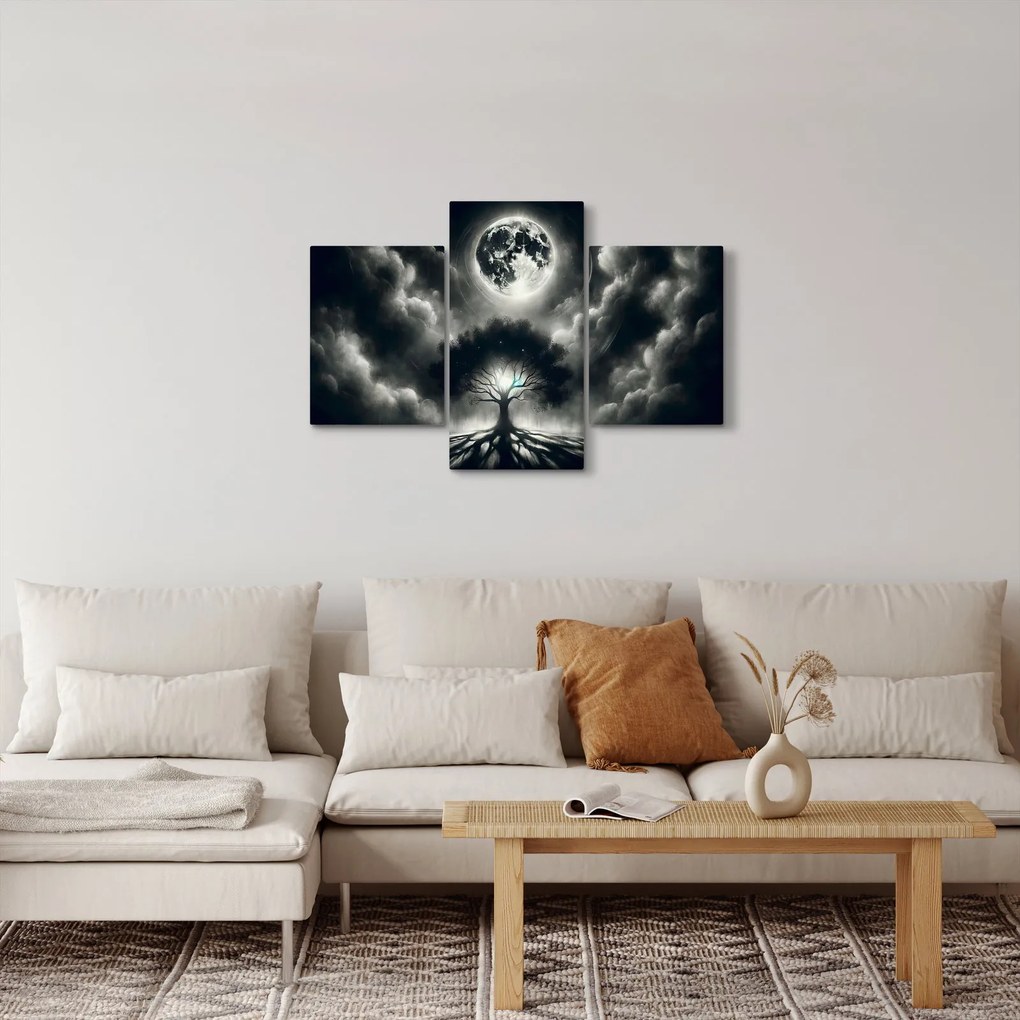 Kép – Fekete-fehér fa teliholdban (90x60 cm)