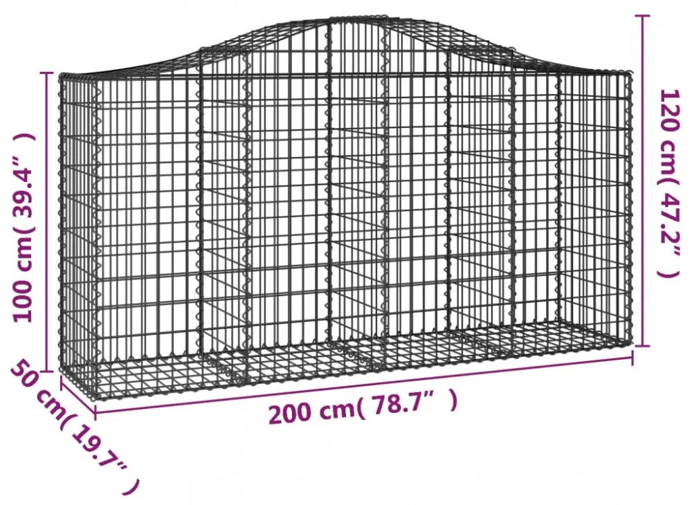 30 db íves horganyzott vas gabion kosár 200x50x100/120 cm