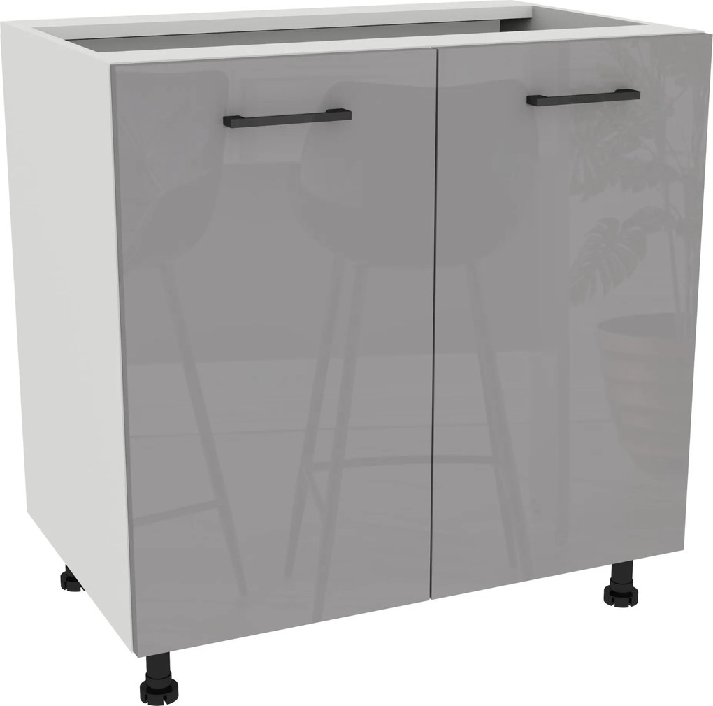 Konyhaszekrény alsó 80 Capri korpusz Fehér front Szürke Akril Fényes