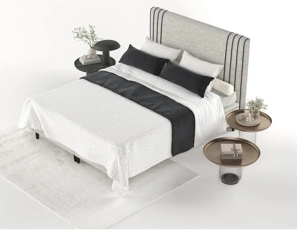 Világosszürke kárpitozott ágyneműtartós franciaágy 200x200 cm Musca – Maison de Rêve