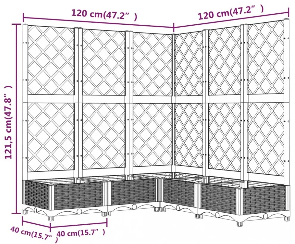 fekete polipropilén rácsos kerti ültetőláda 120 x 120 x 121,5cm