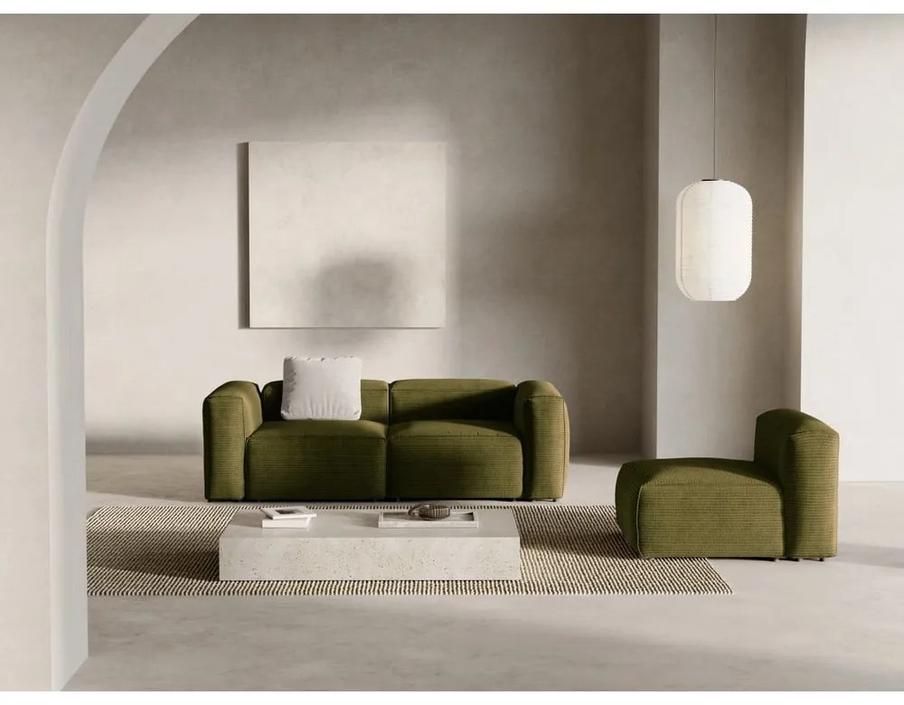 Zöld kordbársony kanapé 224 cm Bergano – Cosmopolitan Design