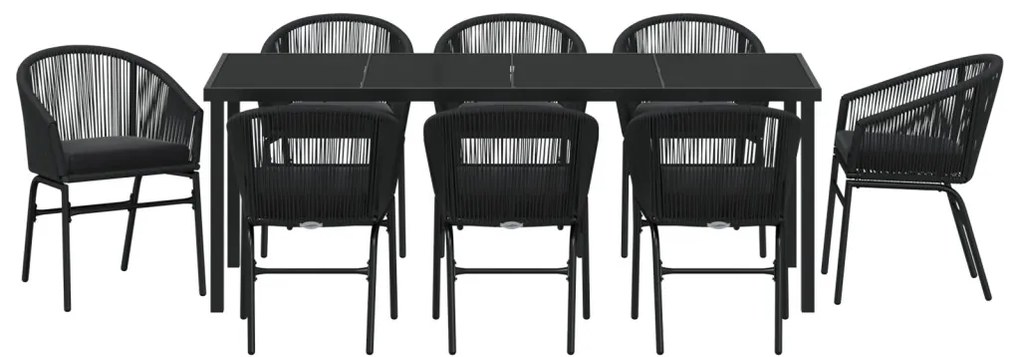 9 Darabos Kerti Étkezőszett - Fekete Poli Rattan