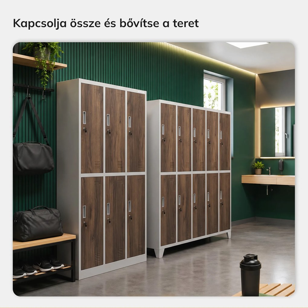 IGOR fehér / dió színű, 6 ajtós Eco Design BHP öltözőszekrény, 900 x 1850 x 450 mm