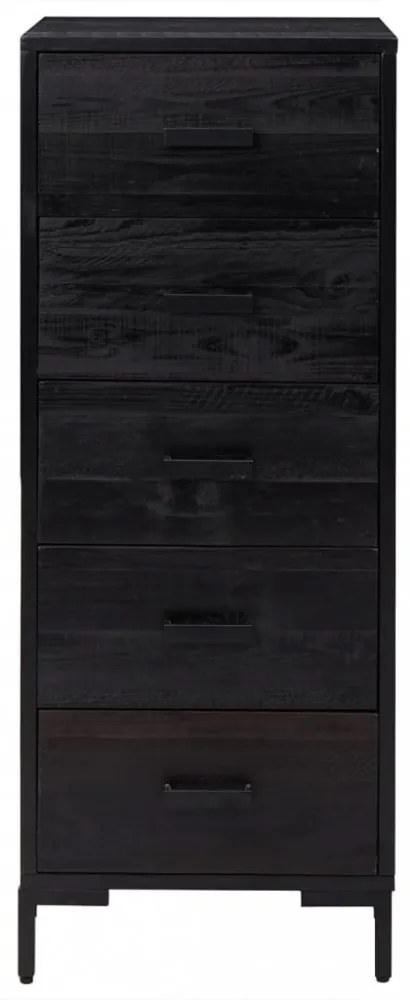 fekete tömör fenyőfa fiókos szekrény 42x35x110 cm