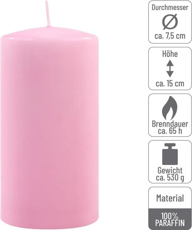 Gyertya készlet 15 cm Ø 7,5 cm 2 db rózsaszín