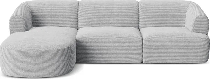 Világosszürke kordbársony sarokkanapé (bal oldali-heverő résszel) Campi – Cosmopolitan Design