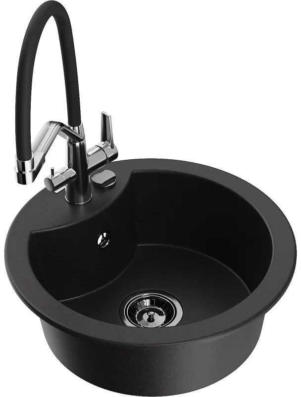 Mexen Diego egymedencés gránit mosogató csapteleppel Duo, fekete - 6512-77-671701-07-B