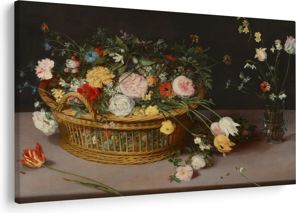 Kép - Jan Brueghel the Elder, Flowers in a Basket and a Vase, reprodukciók (90x60 cm)