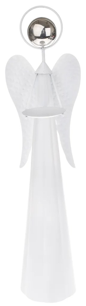 Fém dekoratív gyertyatartó Fehér angyal, 51,5 cm