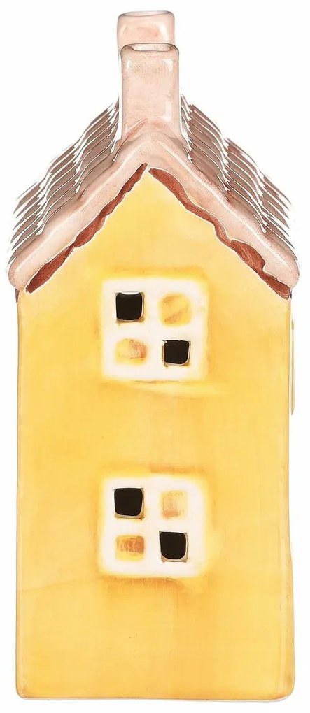 Kerámia házikó LED-del, 11 x 7 x 16 cm, tavasz, sárga