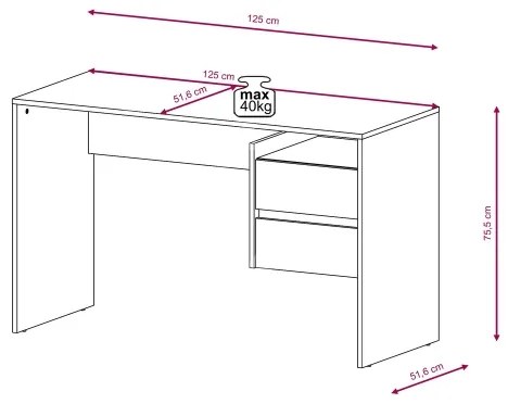 MARLO fiókos íróasztal, artisan tölgy/fehér