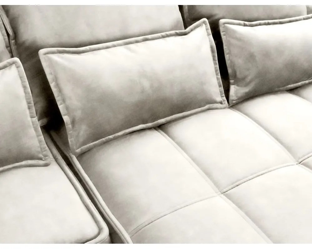 Bézs bársony kinyitható-tárolóhelyes sarokkanapé (jobb oldali-heverő résszel) Campo – ELTAP