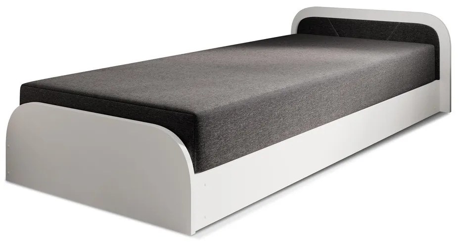 Fehér-sötétszürke kárpitozott-forgácslemez ágyneműtartós egyszemélyes ágy matraccal 80x190 cm Parys – ELTAP