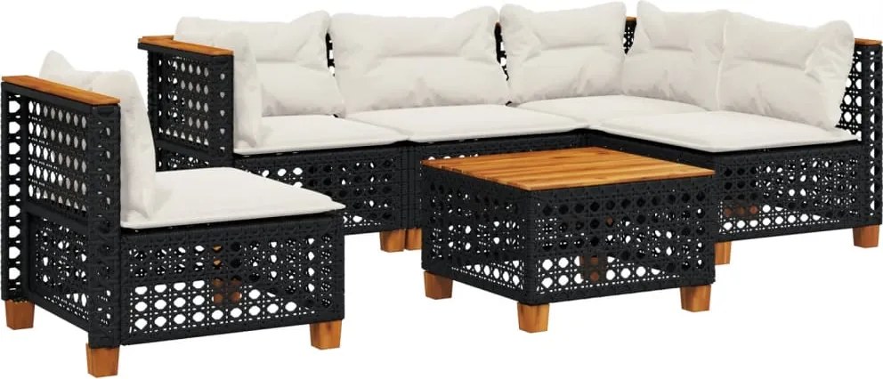 vidaXL 6 részes fekete polyrattan kerti ülőgarnitúra párnákkal