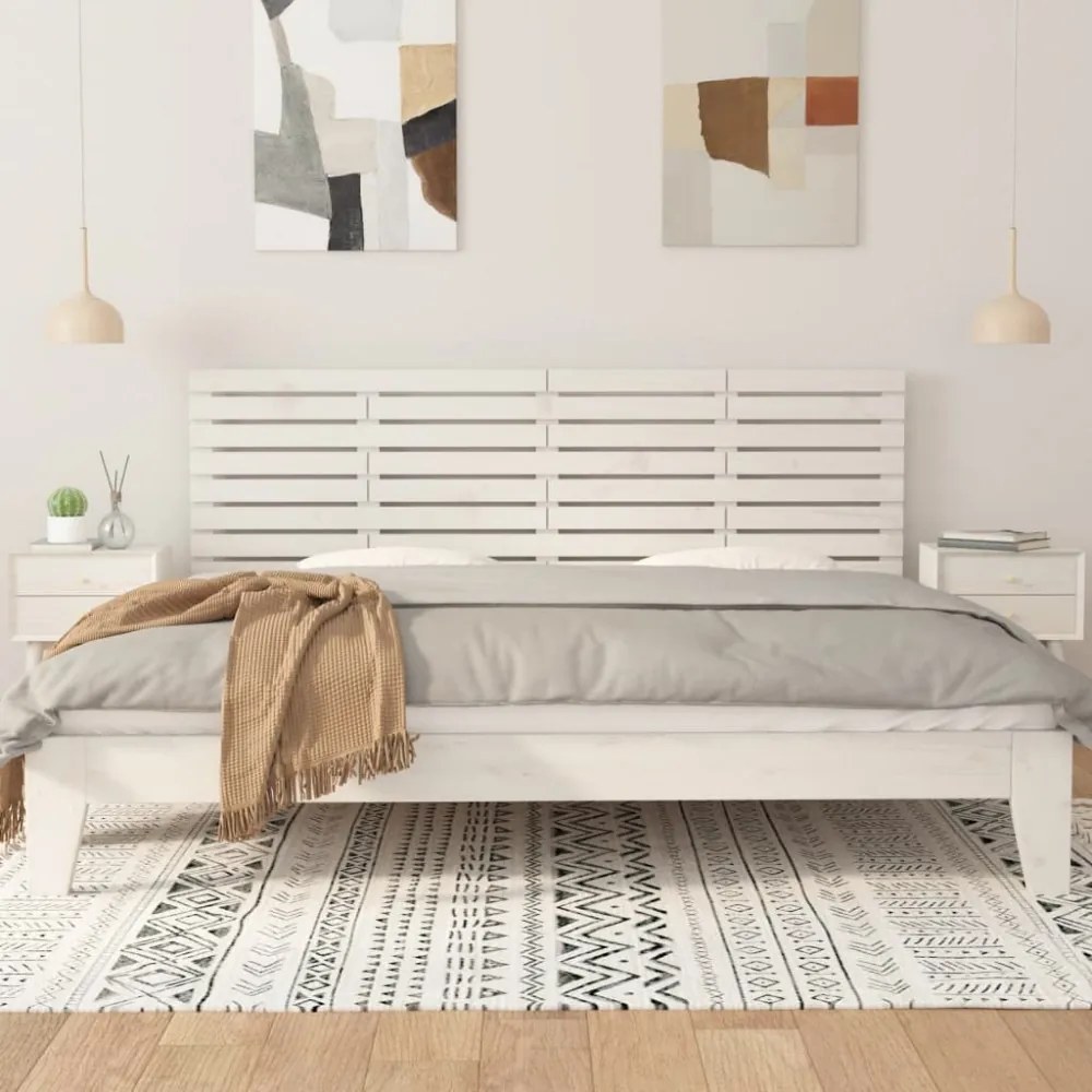 fehér tömör fenyőfa fali fejtámla 166x3x63 cm