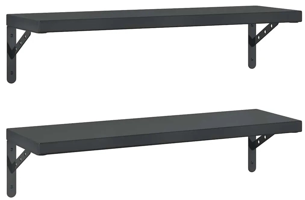 2 db fekete rozsdamentes acél fali polc 75 x 23,5 cm