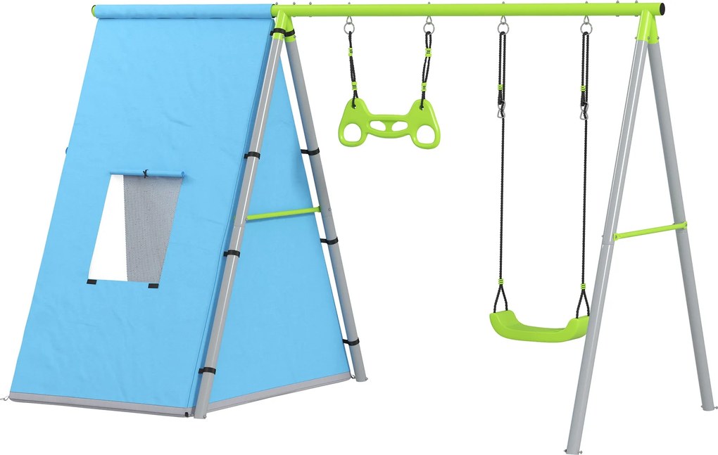 AIYAPLAY 3 az 1-ben Kültéri Hinta Keret Hinta Szett Játék Sátrakkal, Hintával és Gimnasztikai Gyűrűkkel, Gyerek Hinta Fém Kerettel, Kerti Hinta Gyerek