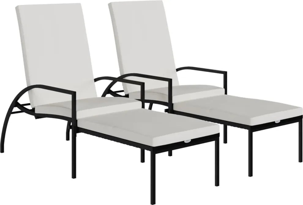 vidaXL 2 db fekete polyrattan napozóágy lábtartóval