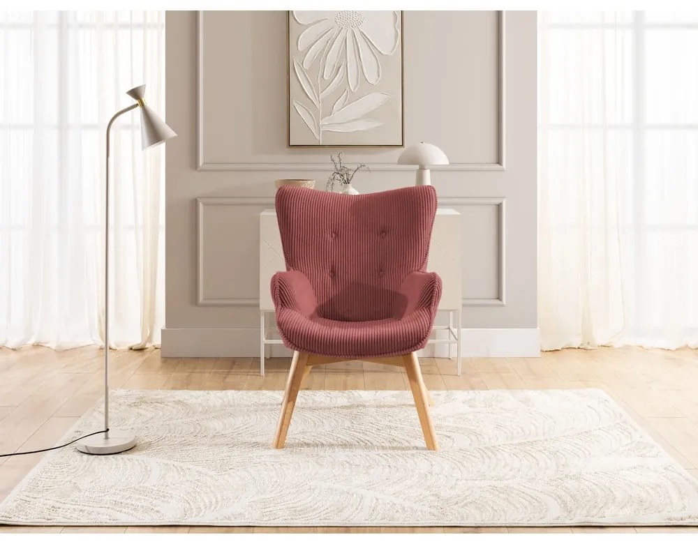 Piros kordbársony fotel lábtartóval Niko – Ropez