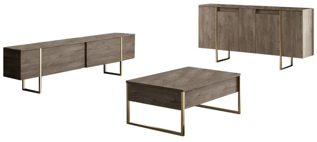 Konzolasztal Luxe - Walnut, Gold