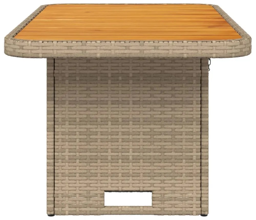 bézs polyrattan és akácfa kerti asztal 90 x 55 x 71 cm