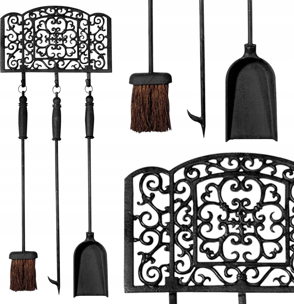 Kandalló tartozék szett 3 db-os Kandalló szett Függő öntöttvas dísz