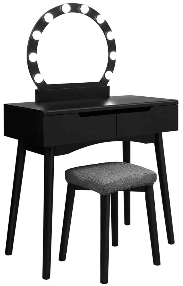 Modern fésülködő asztal készlet világítással, Fekete