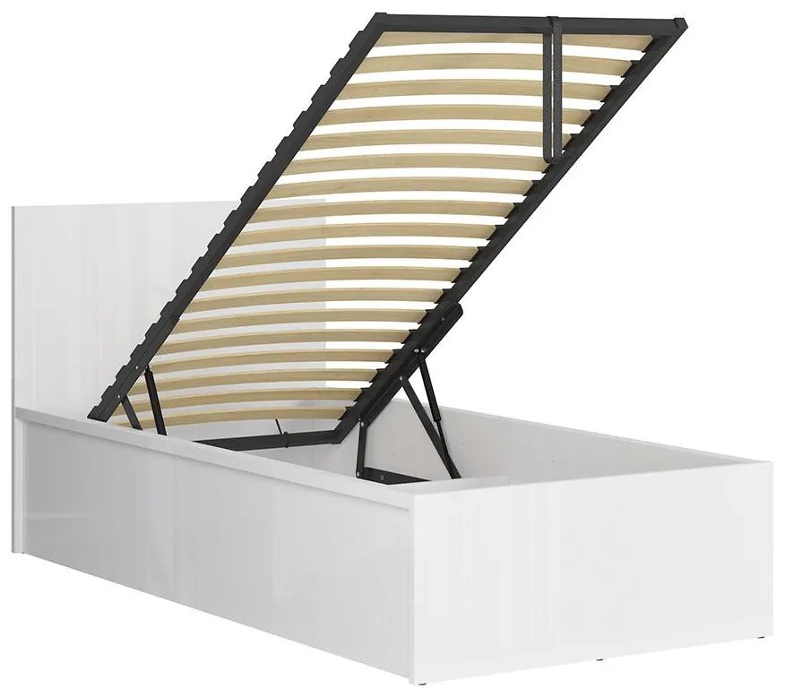 Egyszemélyes ágy 90 cm Tetrix 15 (fényes fehér) (ágyráccsal) (tárolóhellyel). 1098499