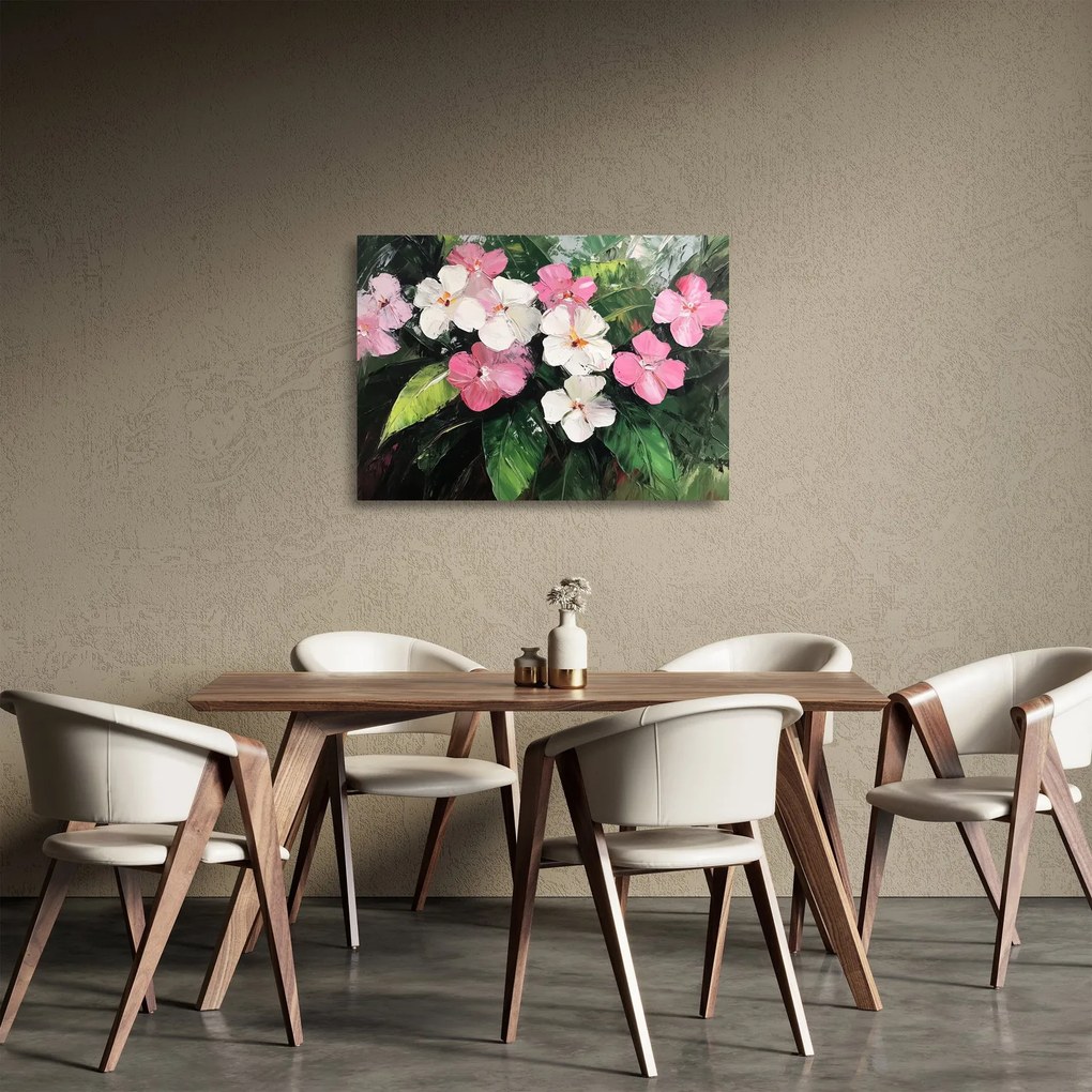 Üveg kép - Rózsaszín és fehér virágok (70x50 cm)