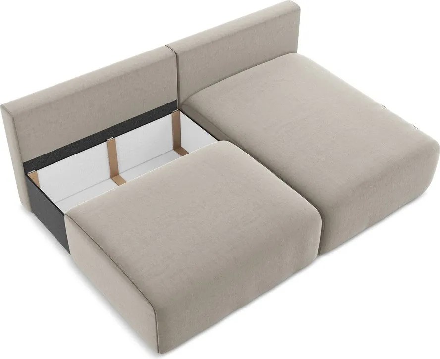 Szürkésbarna bársony kinyitható-tárolóhelyes sarokkanapé (jobb oldali-heverő résszel) Kalena – Makamii