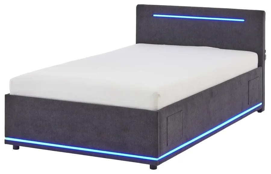 Sötétszürke kárpitozott ágyneműtartós gyerekágy ágyráccsal 120x200 cm Circle – Meise Möbel