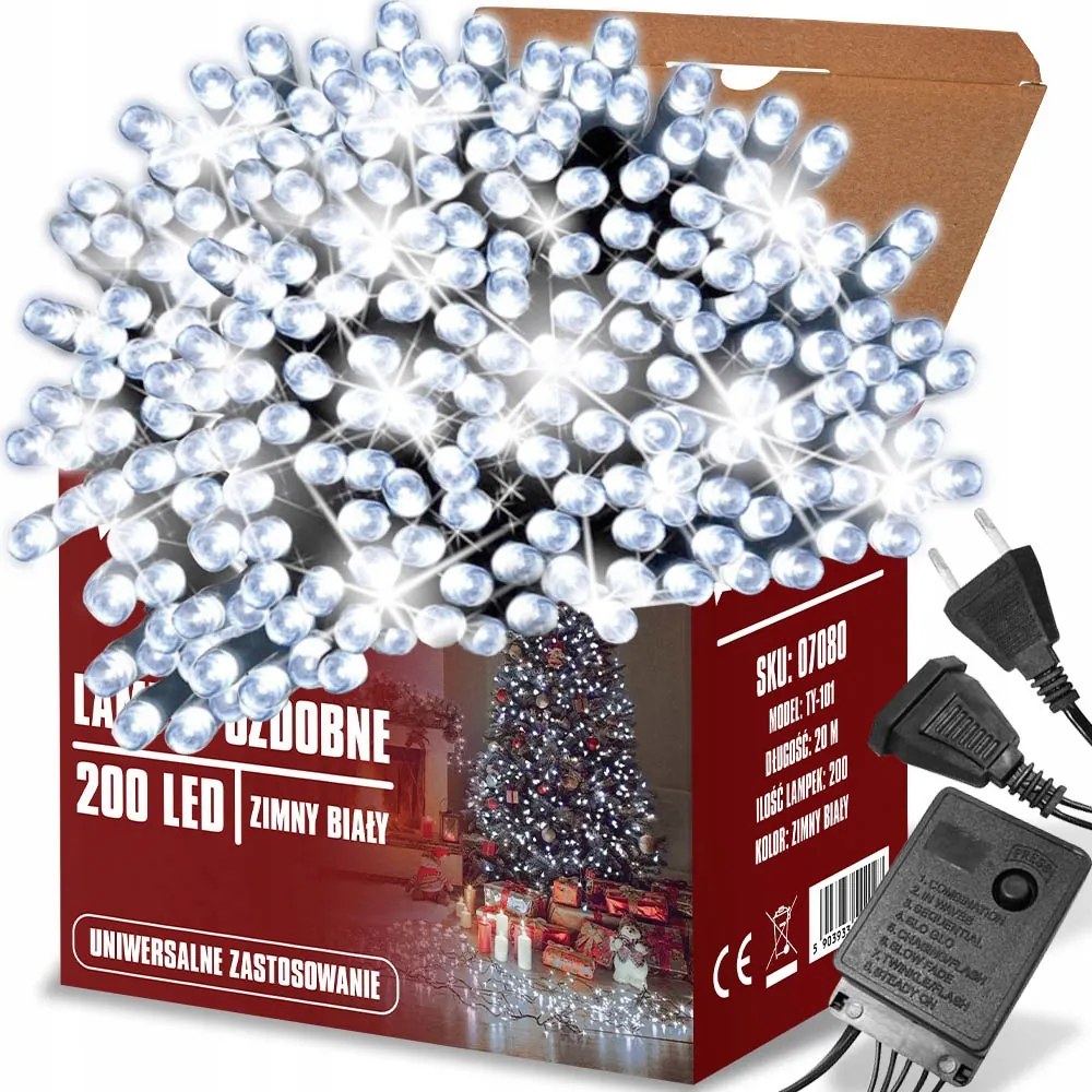 Karácsonyfa Fényfüzér Karácsonyi Led Karácsonyfa Fényfüzér Fehér Hideg 20M 230V