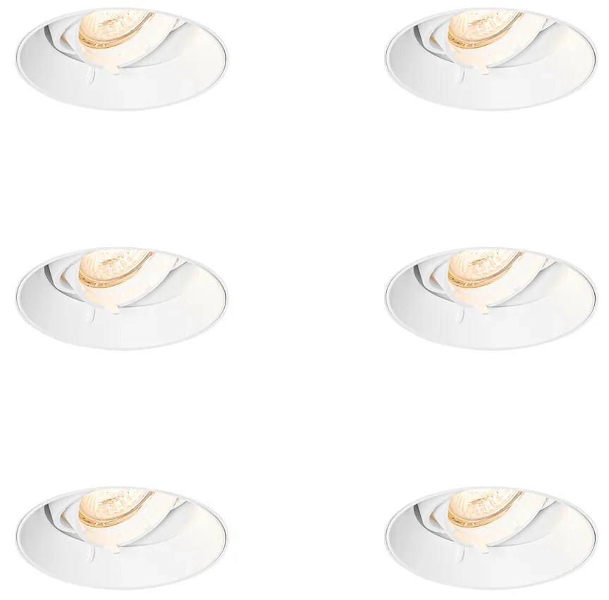 Modern keret nélküli kerek fehér GU10 beépíthető spotlámpa szett, 6 db - Oneon
